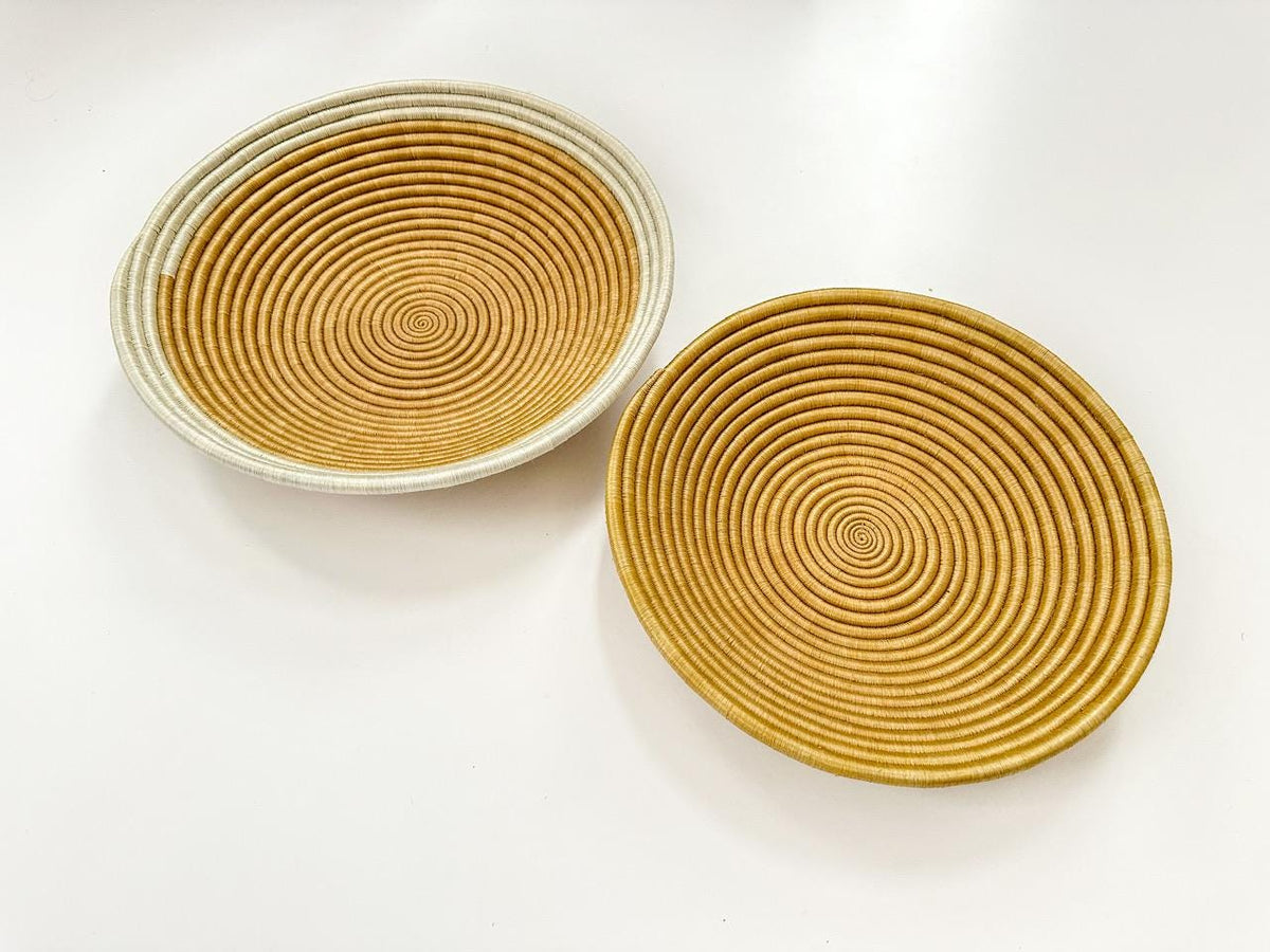 Set of 2 Brown Basket Wall Decor, Minimalist Woven