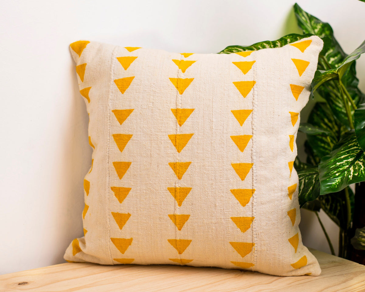 African Mudcloth Pillow Cover, White and Orange Arrow Patterned