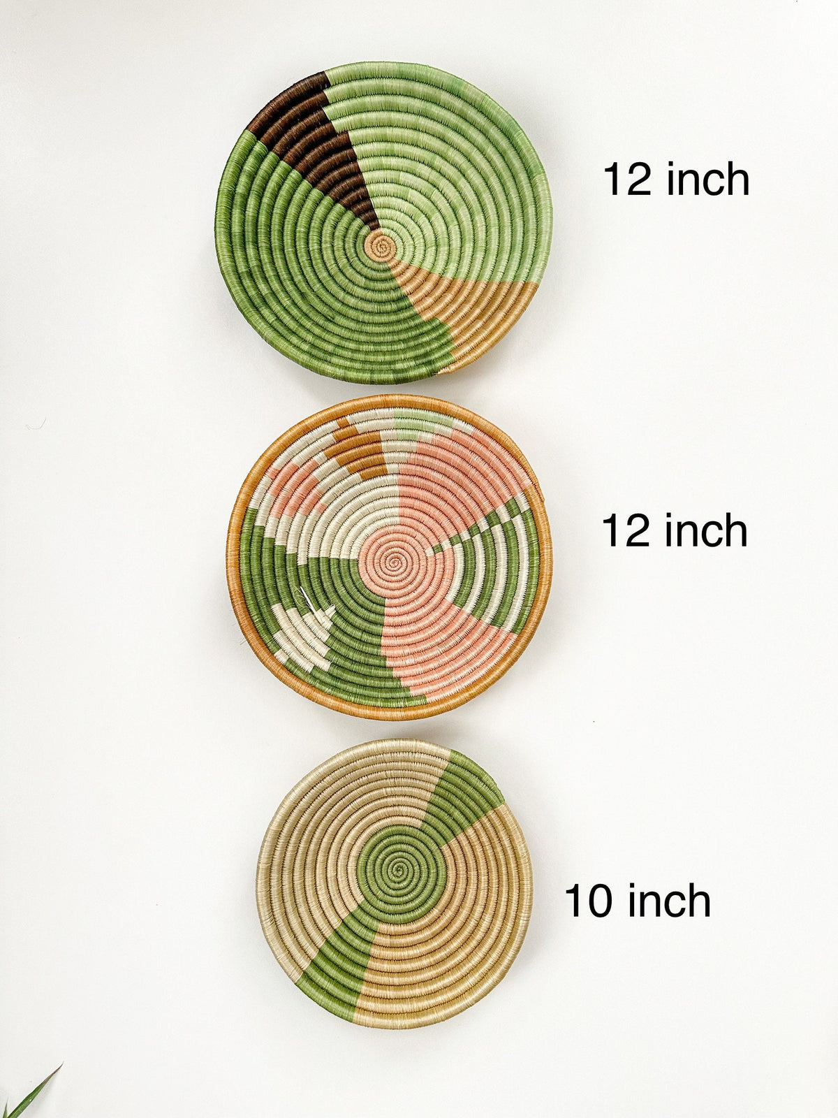 Wall Basket Green Set of 3, African Woven Baskets