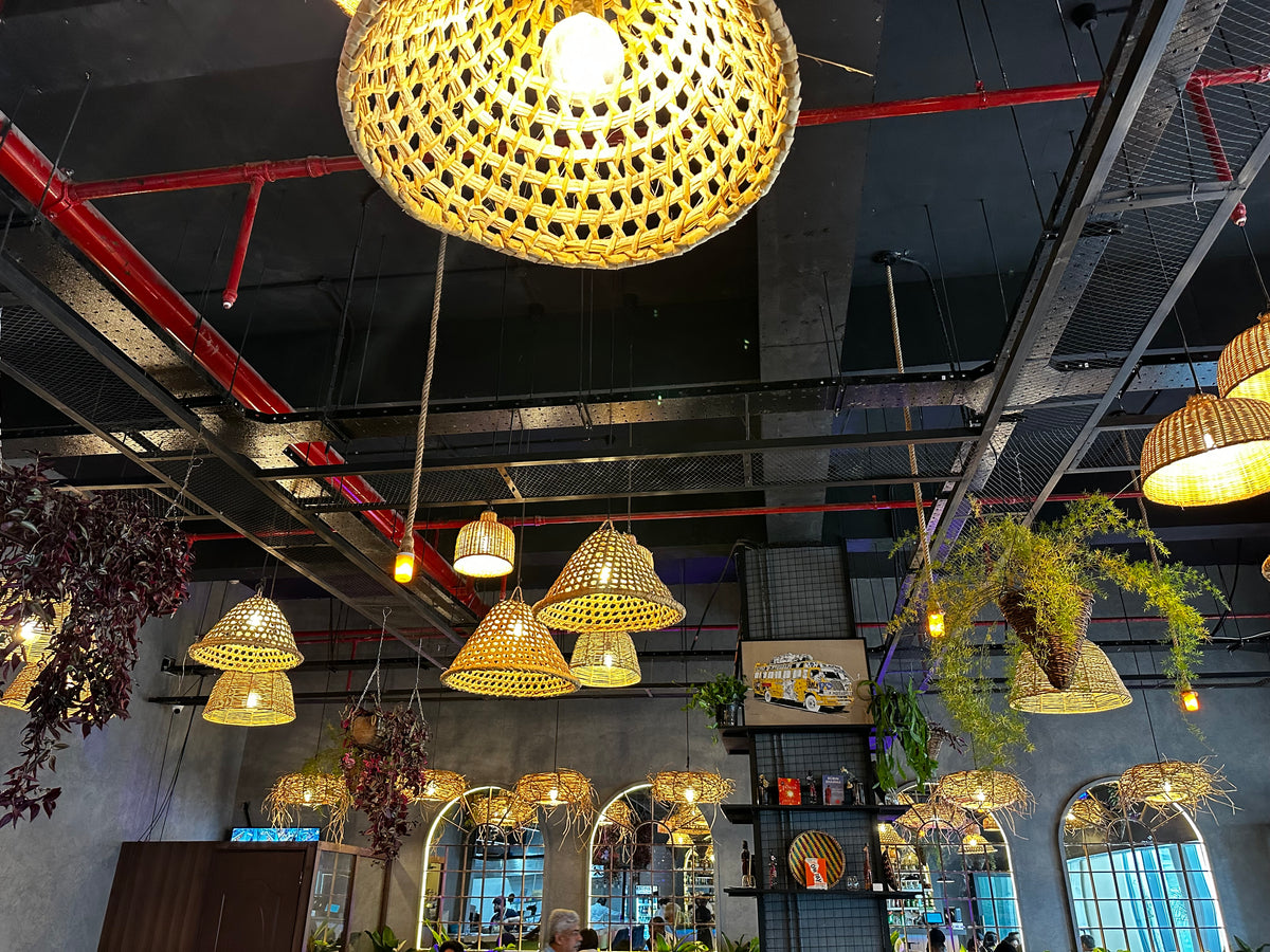 Large Palm Pendant Light Shade - Woven Basket Shade for Restaurant lighting