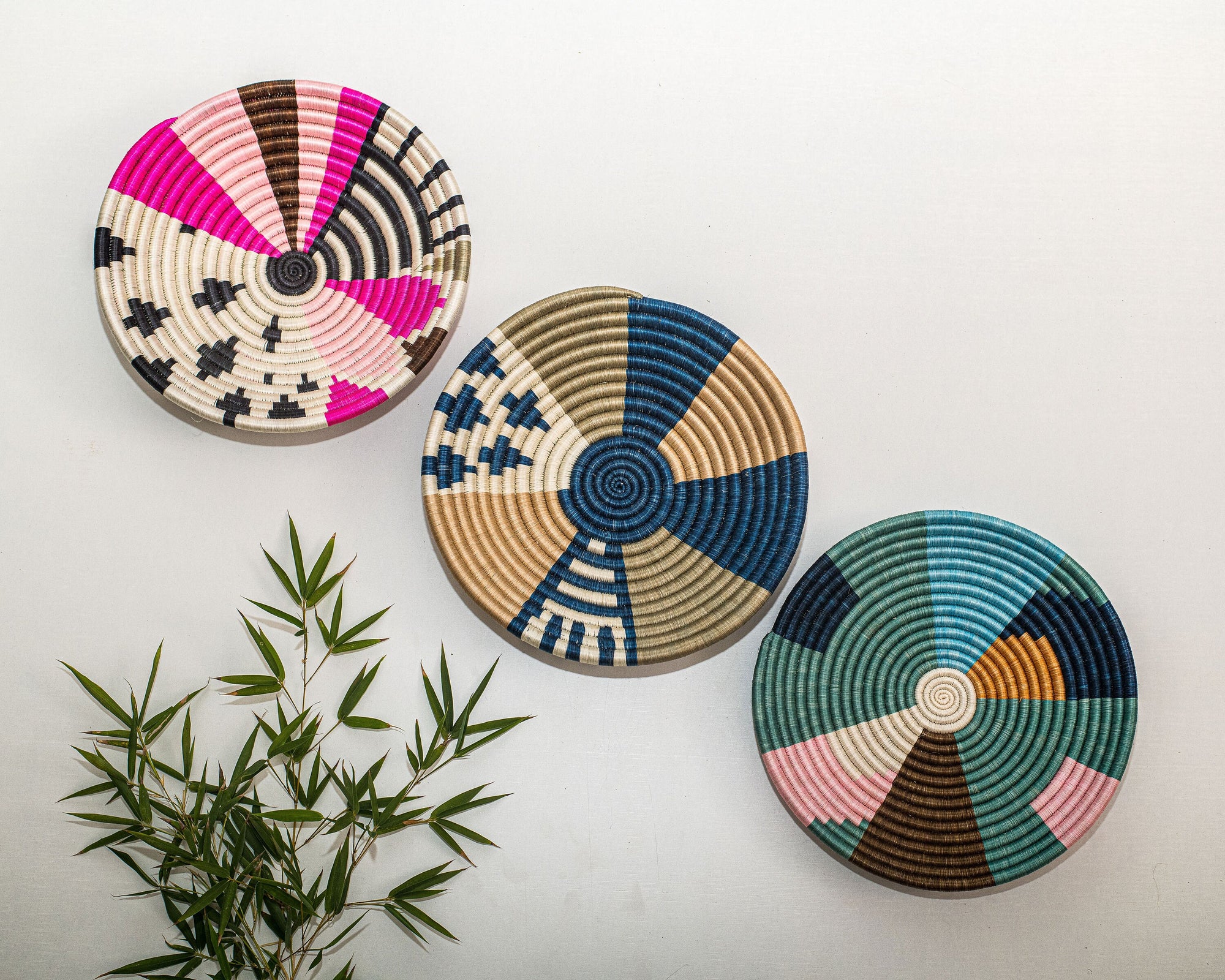 Colorful African Wall Basket | Set of 3 Woven basket Wall Decor | Sifadesigns