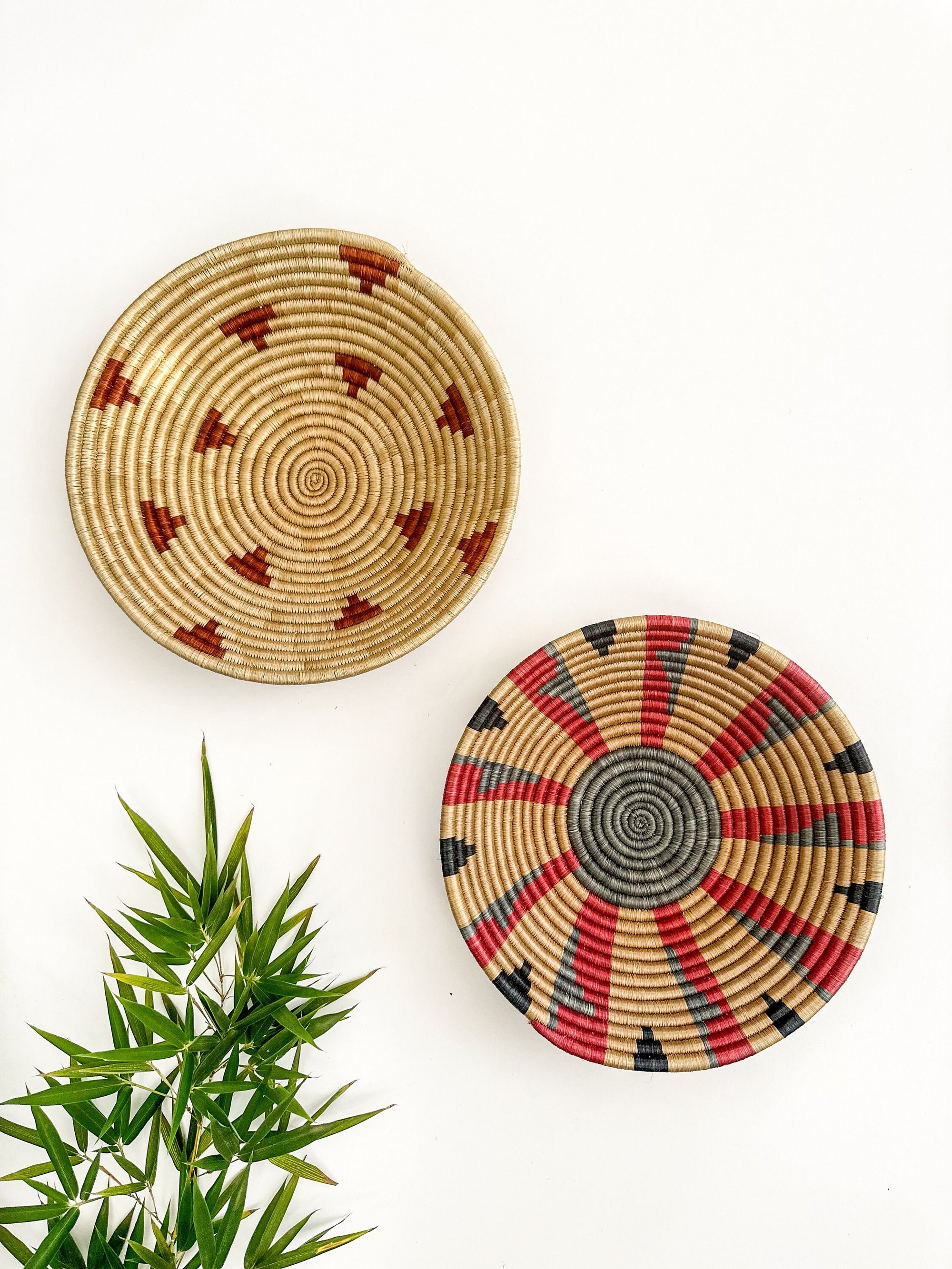 Woven Basket Wall Art Set of 2 | Wall Basket Decor