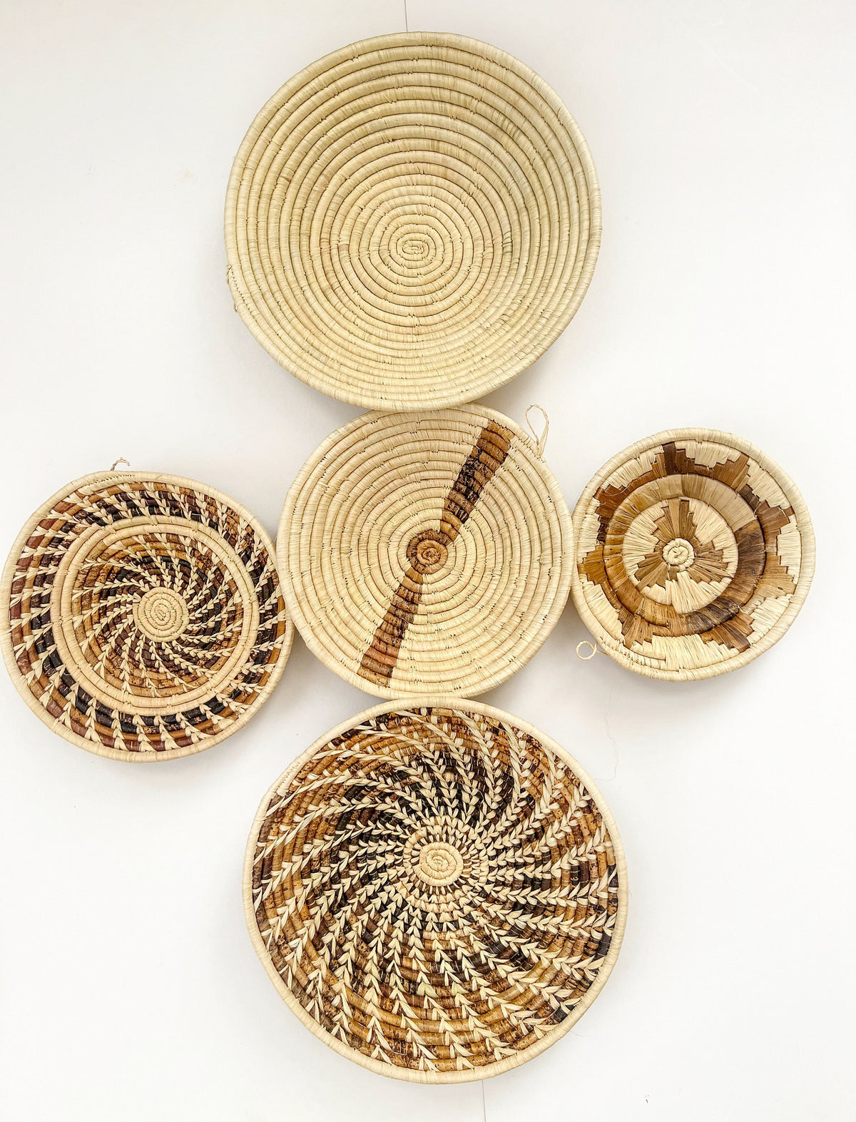 Set of 5 Handwoven Natural Basket Wall Hanging
