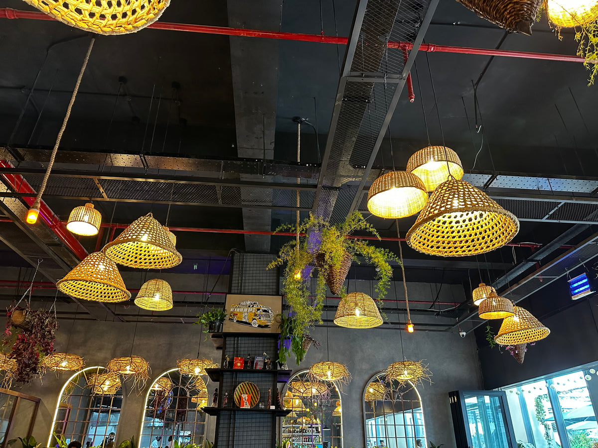 Large Palm Pendant Light Shade - Woven Basket Shade for Restaurant lighting
