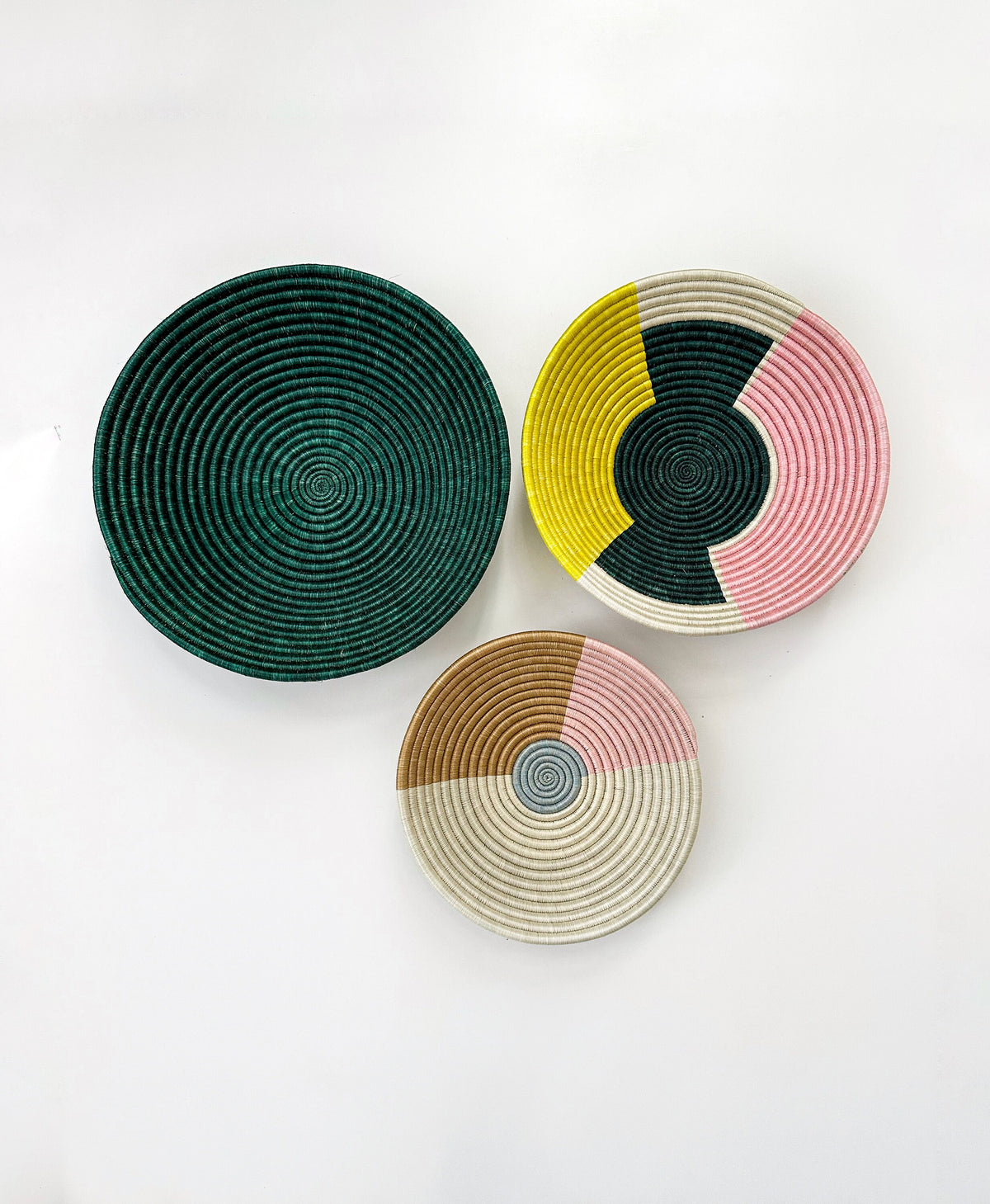 Colorful Woven Wall Baskets (Set of 3) - Pastel Color Block Pattern