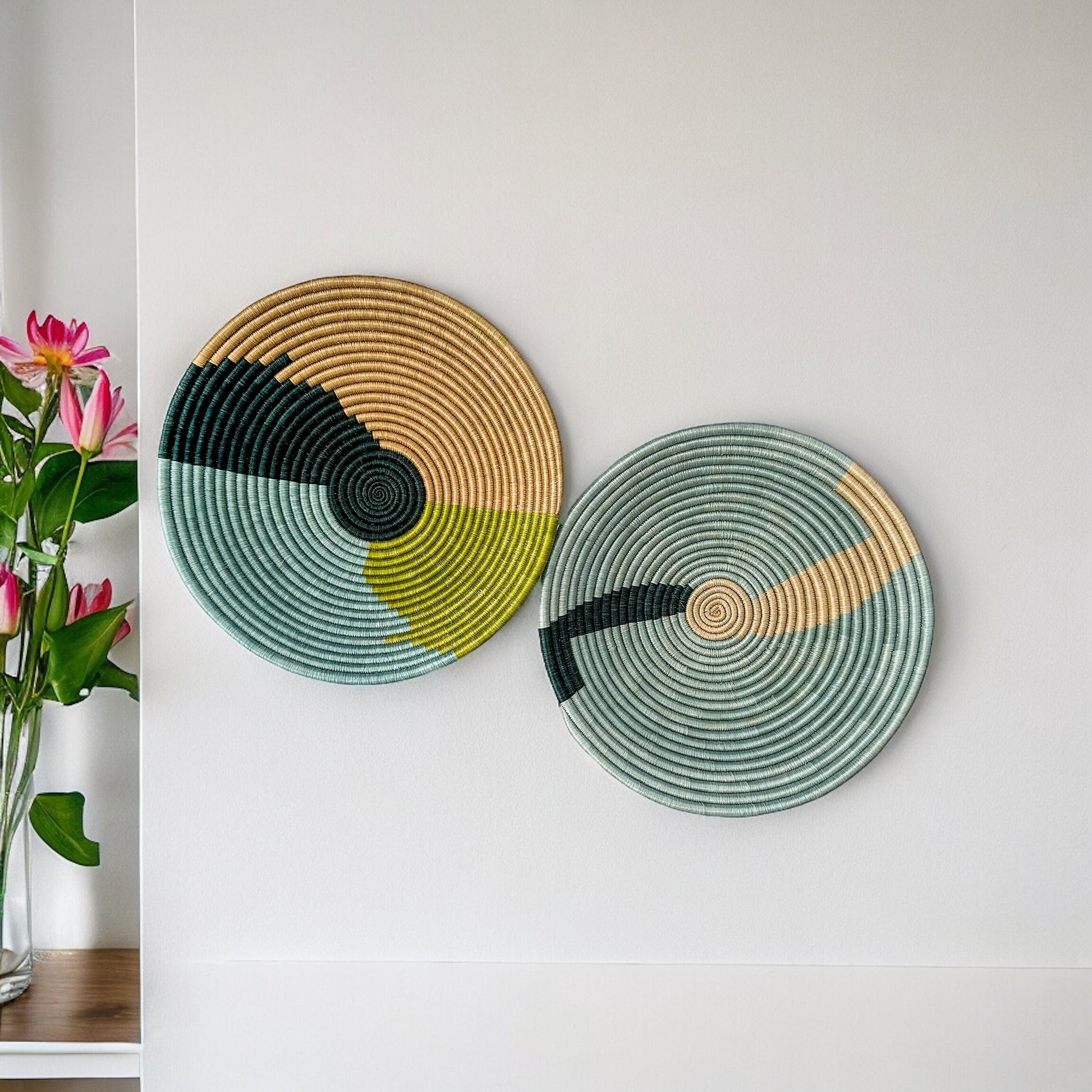 Set of 2 Basket Wall Decor | Green wall Basket by sifadesigns