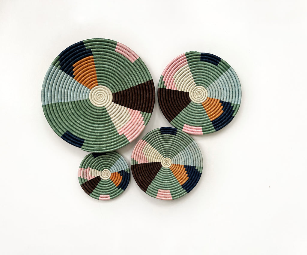 Green Wall Baskets Set of 4 | Woven Wall Hangings