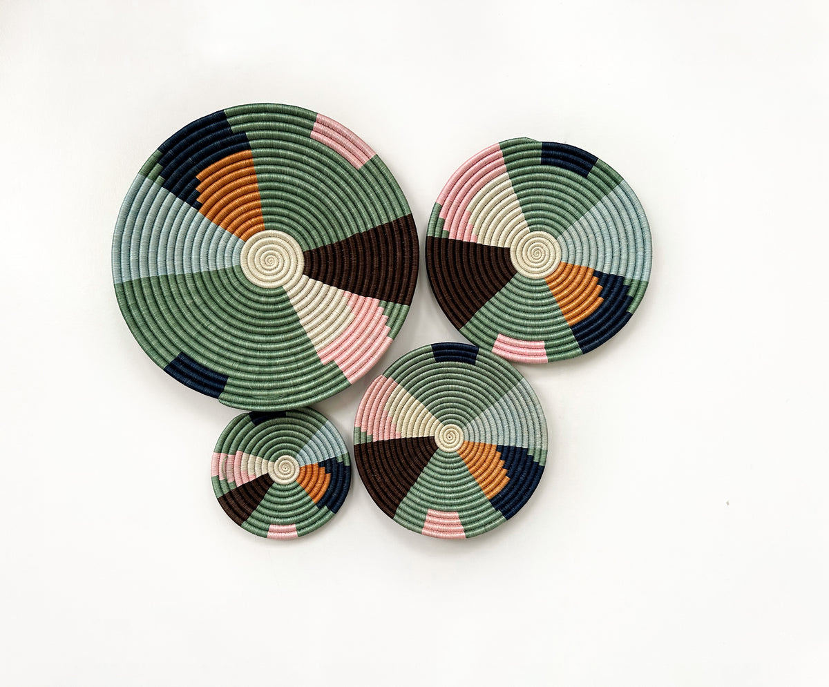 Green Wall Basket Wall Hanging Set of 4 - Flat