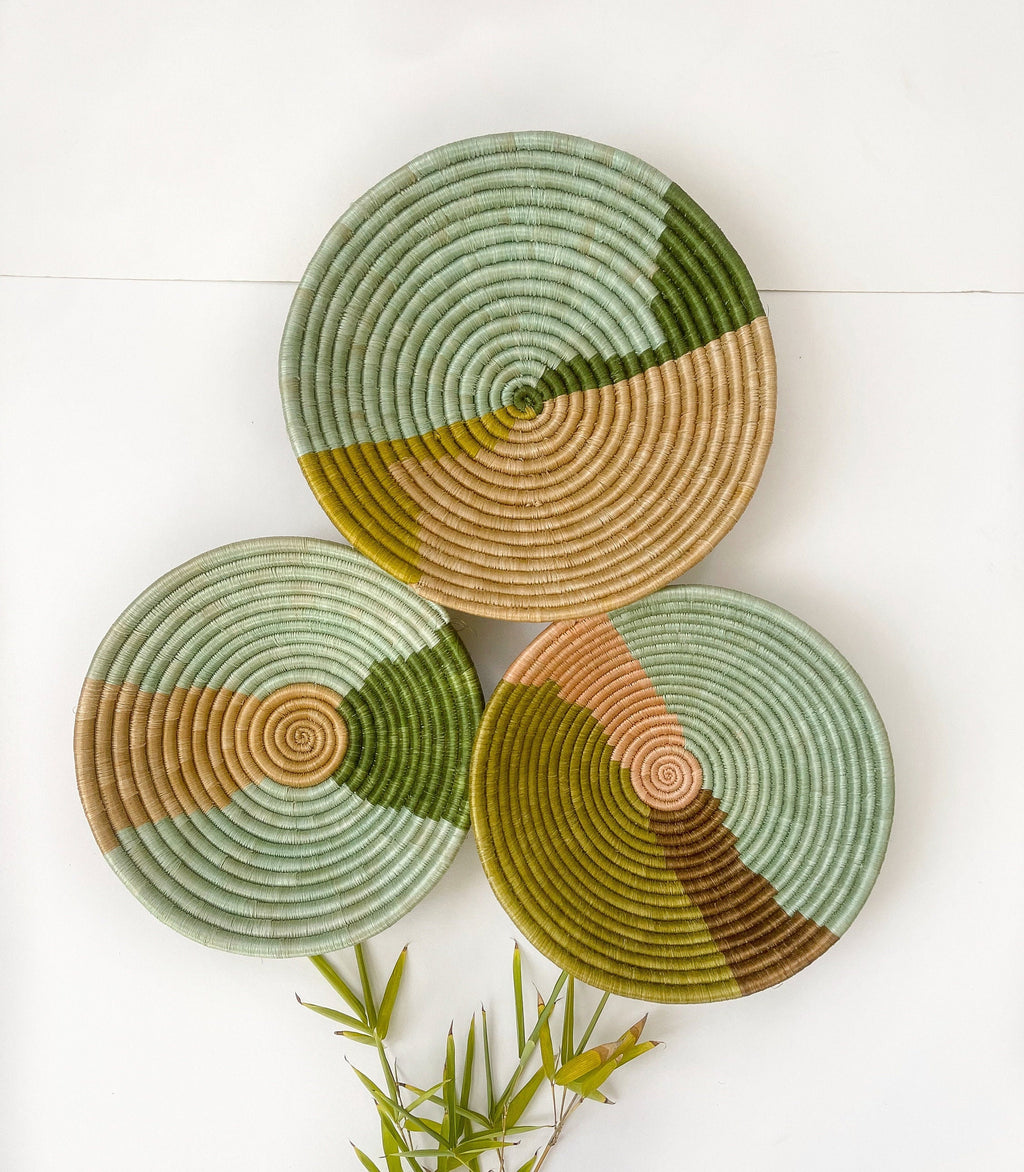 Green Wall Baskets - Set of 3 Wall Decor Baskets