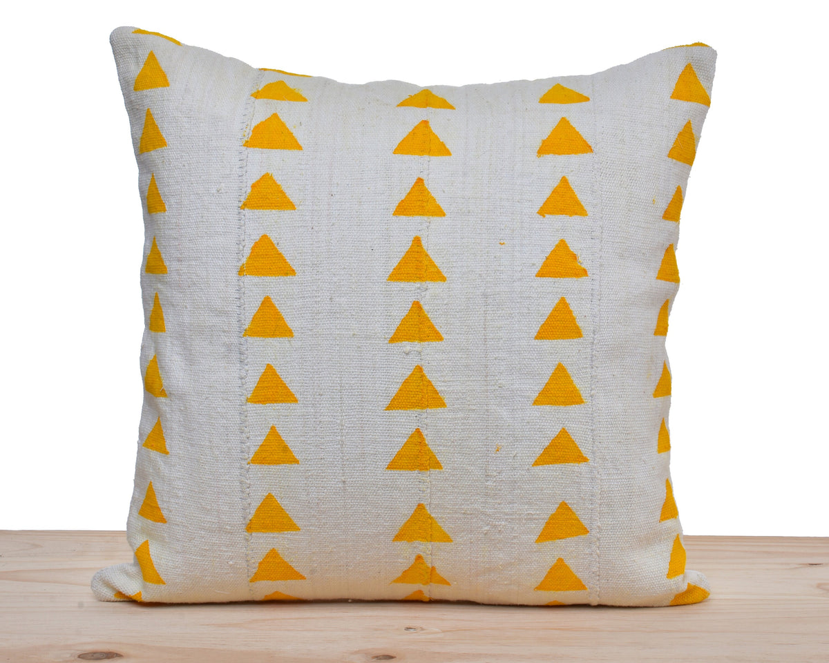 African Mudcloth Pillow Cover, White and Orange Arrow Patterned