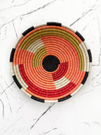 Colorful Woven African Bowl - Color Block Geometric Pattern, Orange Black Tones