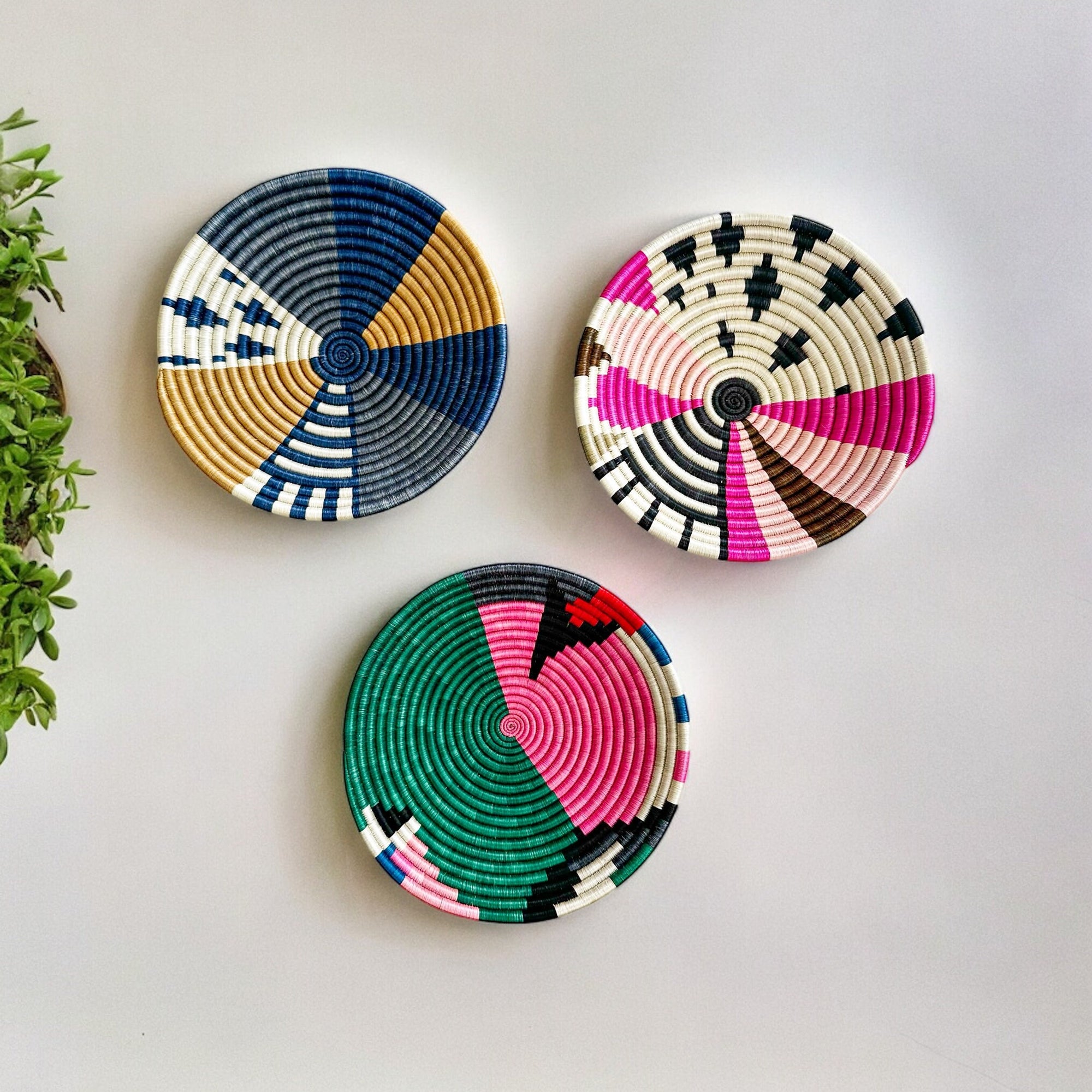 Wall Basket Decor Set of 3 | Colorful African Baskets