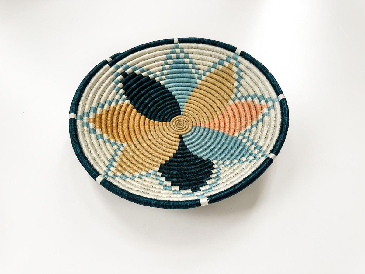 Handwoven Blue Basket with Floral Pattern