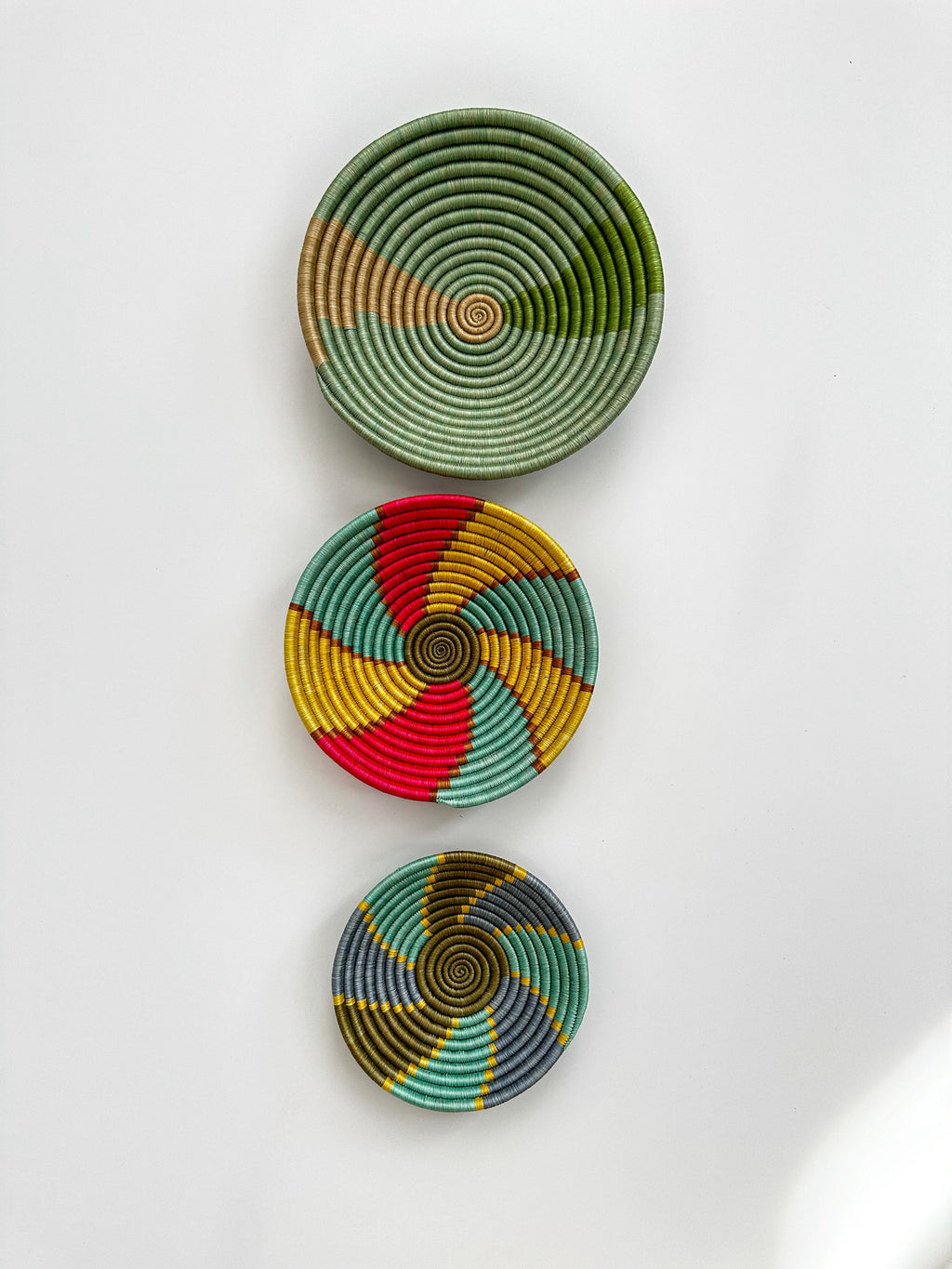 Vibrant African Basket Set of 3 - Unique Handwoven wall baskets