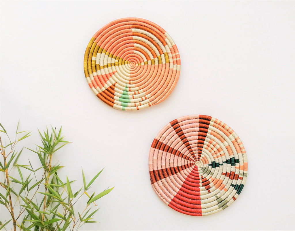 Woven Wall Trivets | Set of 2 Flat African Wall Baskets
