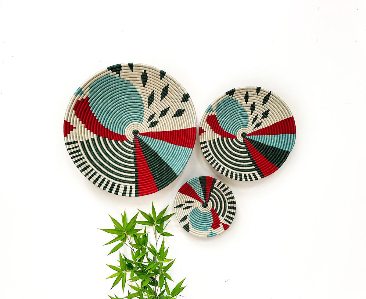 African Wall Basket Blue Set of 3