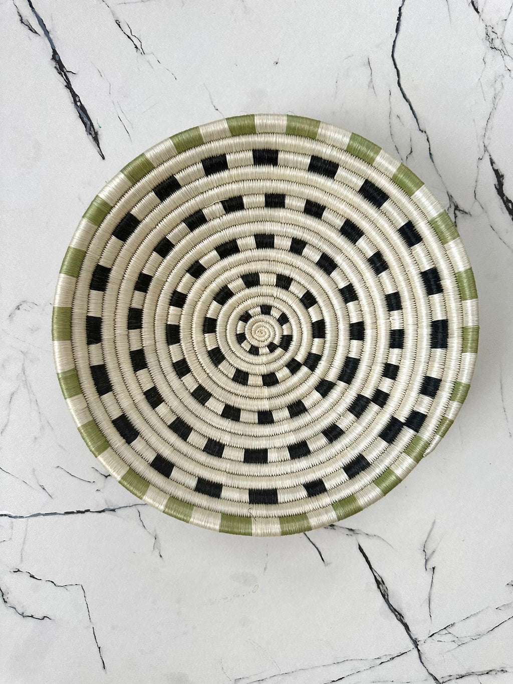 African Wall Basket - Woven Sisal Basket in White, Black and Green