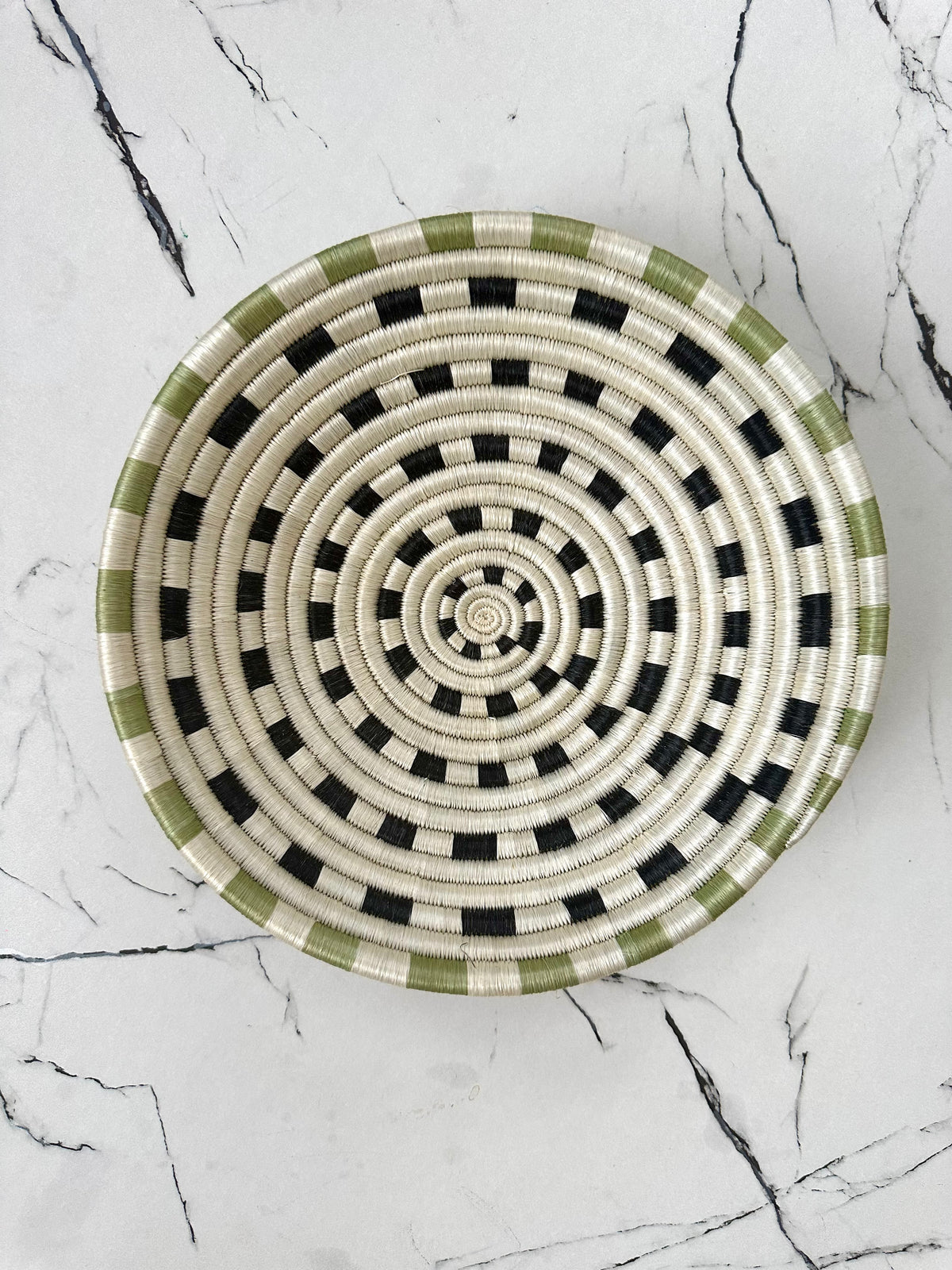 Woven Sisal Basket in White, Black and Green