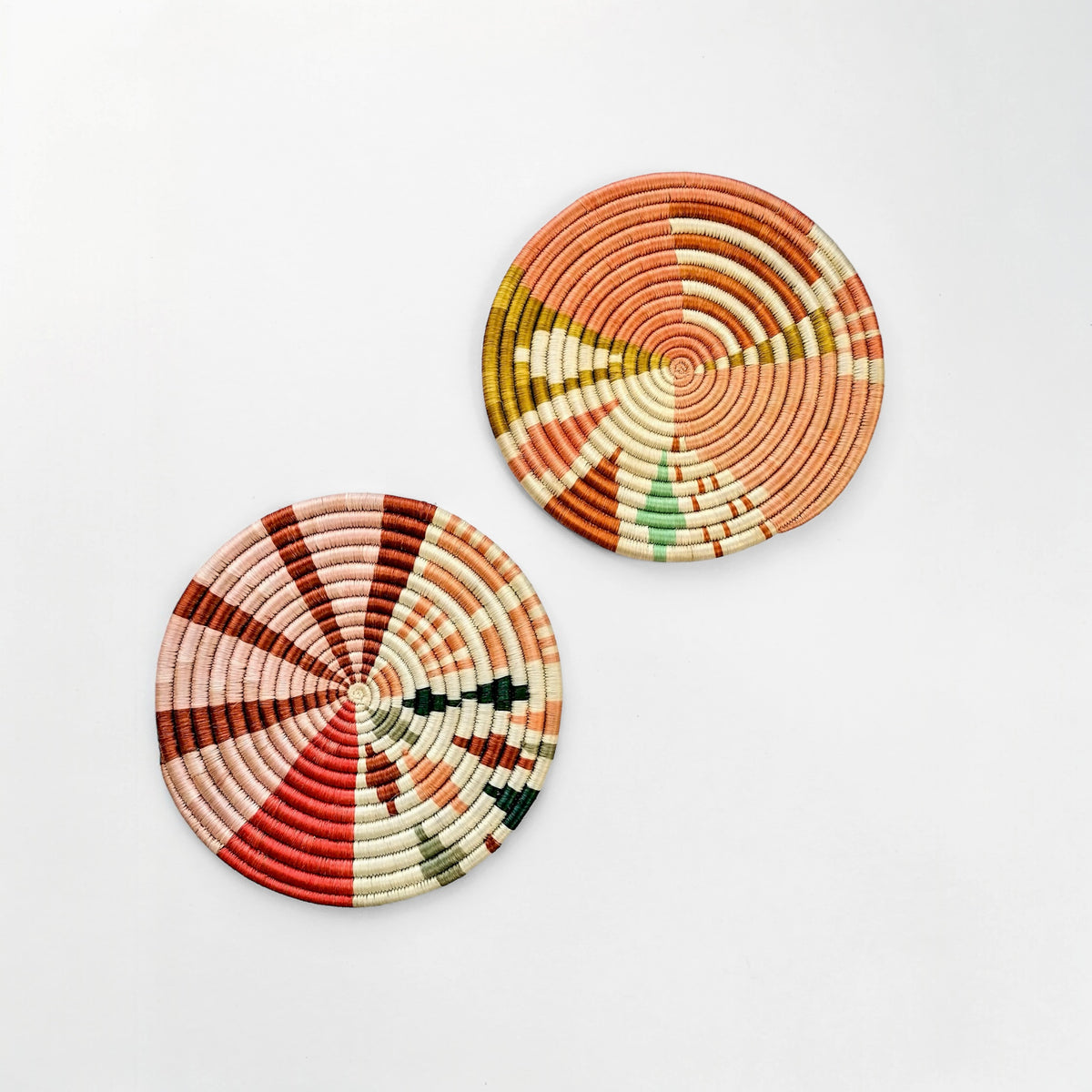Woven Wall Trivets, Set of 2 Flat Colorful African Baskets