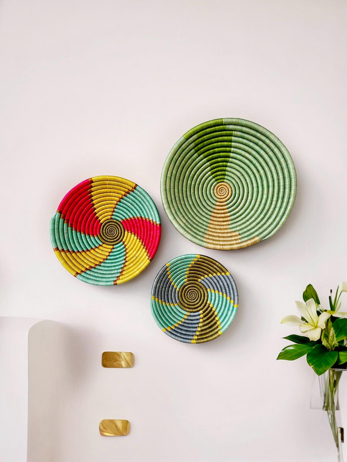Vibrant African Basket Set of 3 - Unique Handwoven Wall baskets