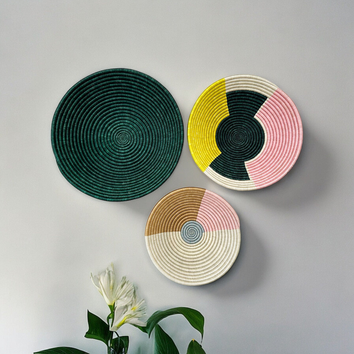 Colorful Woven Wall Baskets (Set of 3) - Pastel Color Block Pattern