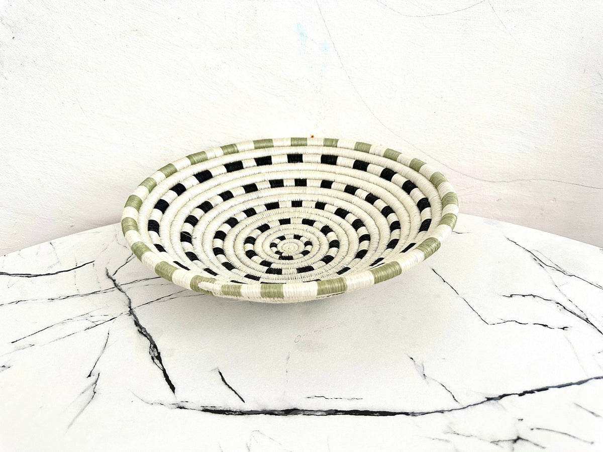 Woven Sisal Basket in White, Black and Green
