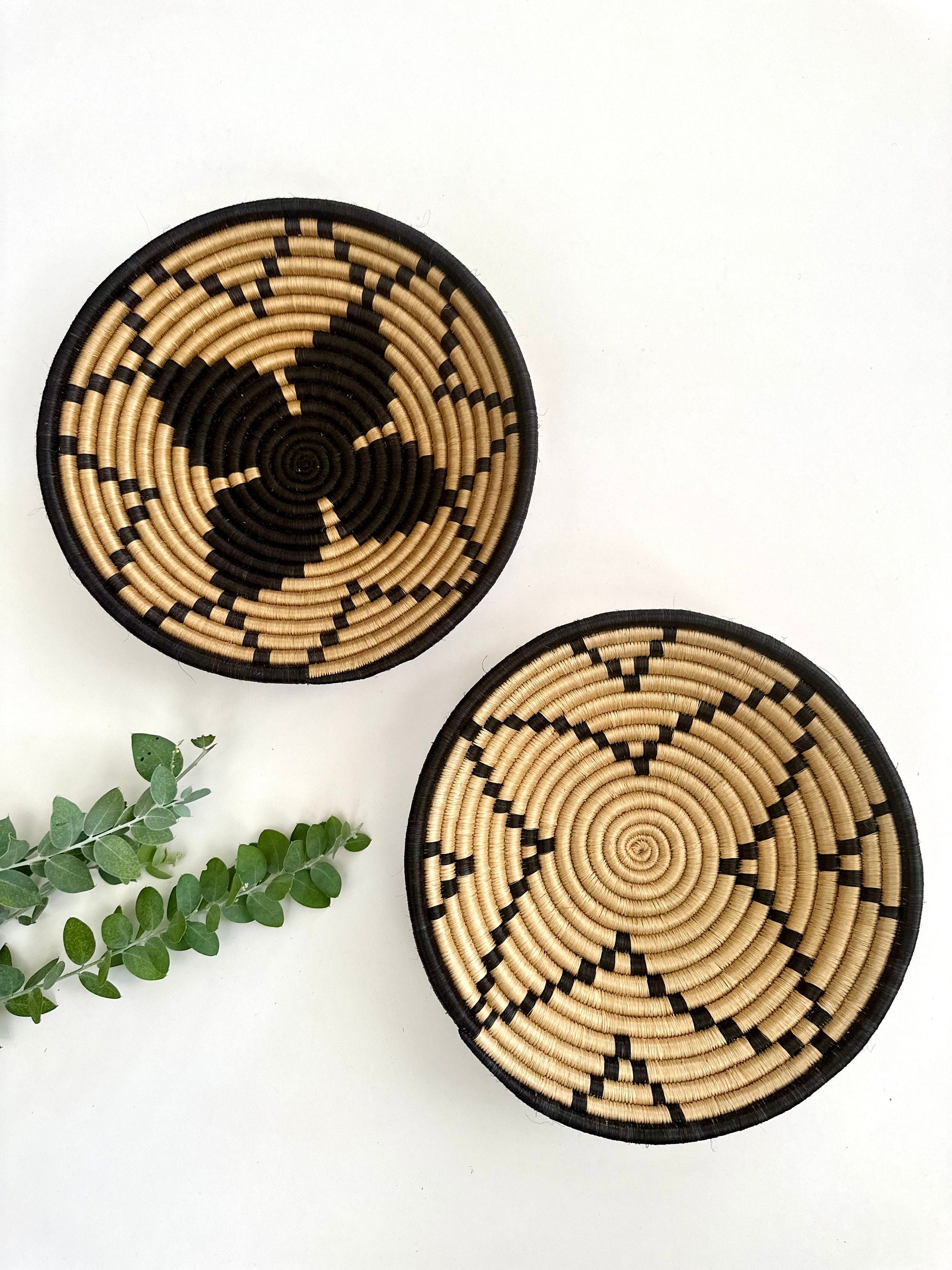 Brown and black woven baskets | Wall Basket set of 2