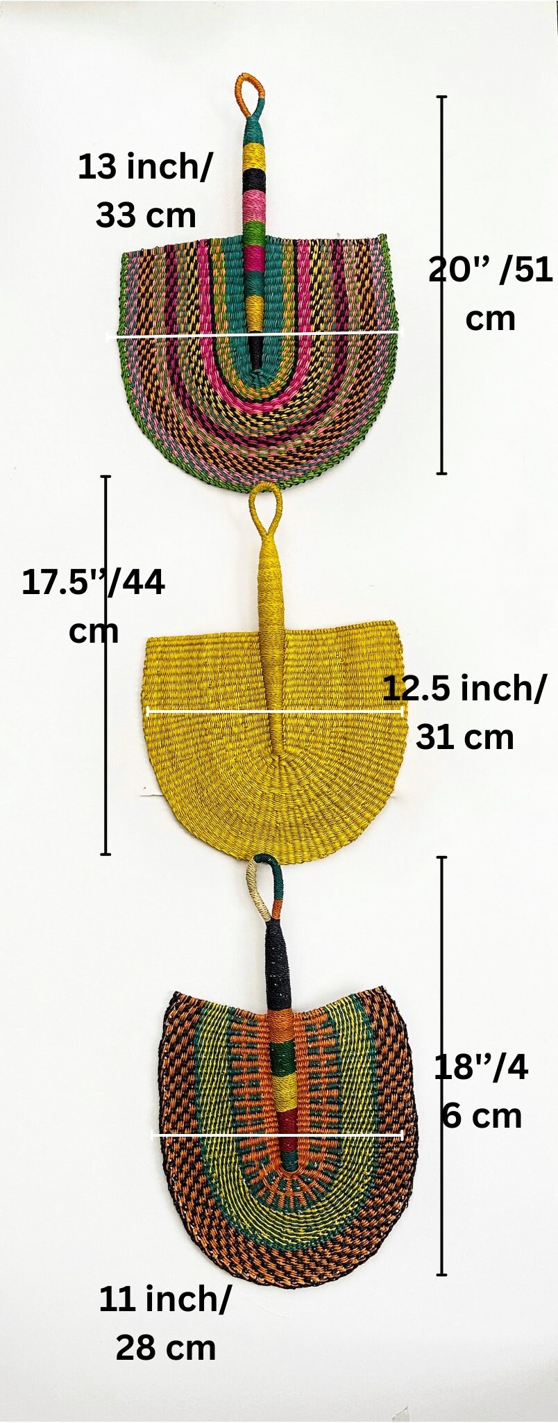 Colorful Woven Fan Wall decor -  Bolga Fan Set of 3