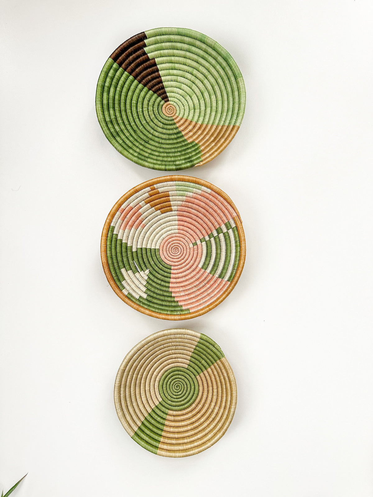 Wall Basket Green Set of 3, African Woven Baskets