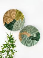 Green African Woven Wall Baskets Set of 2 -  Boho Decor