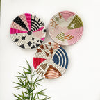 Handwoven African Baskets Set of 3 - Colorful Wall Art