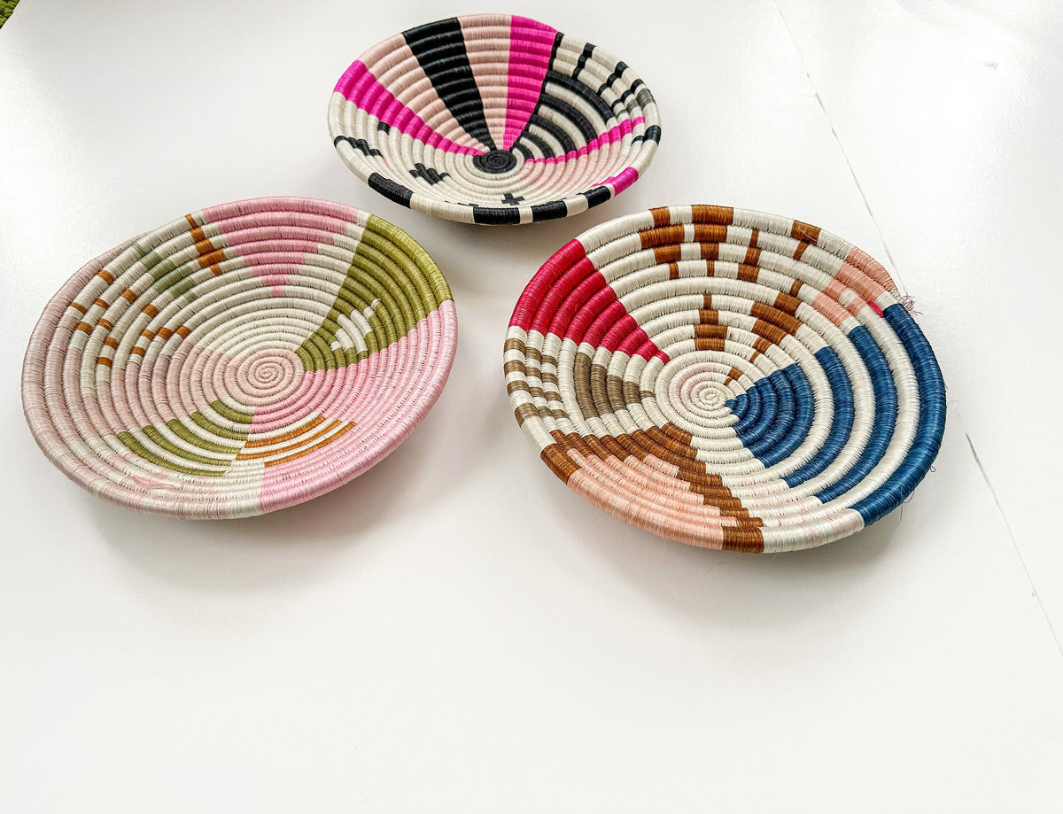 Handwoven African Baskets Set of 3 - Colorful Wall Art