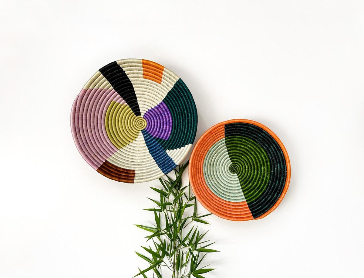 Colorful African Wall Baskets Set of 2 – Woven Basket Wall Decor