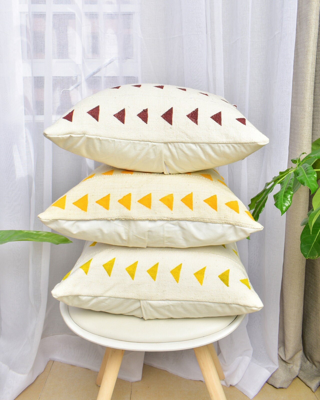 African Mudcloth Pillow Cover | White and Orange