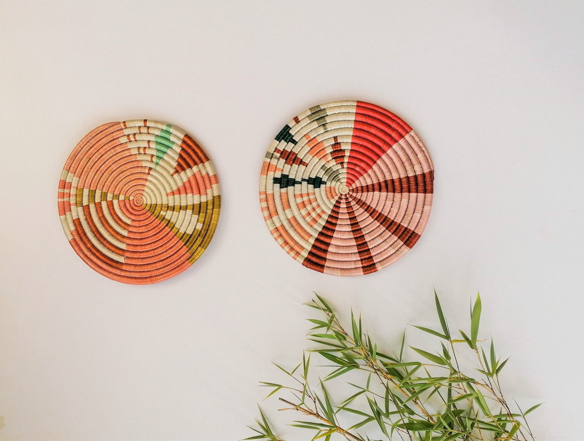 Woven Wall Trivets, Set of 2 Flat Colorful African Baskets