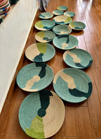 Green African Woven Wall Baskets Set of 2 -  Boho Decor
