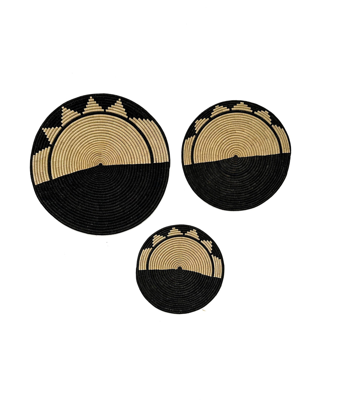 Flat Wall Basket Decor Set of 3, Sunburst, half moon Design