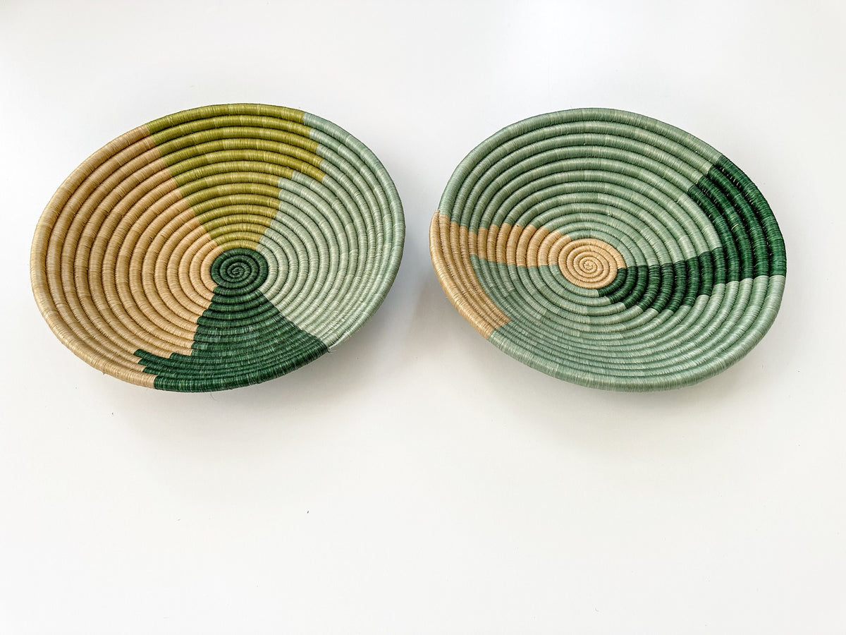 Green African Woven Wall Baskets Set of 2 -  Boho Decor
