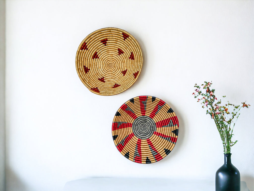 Woven Basket Wall Art Set of 2 | Wall Basket Decor