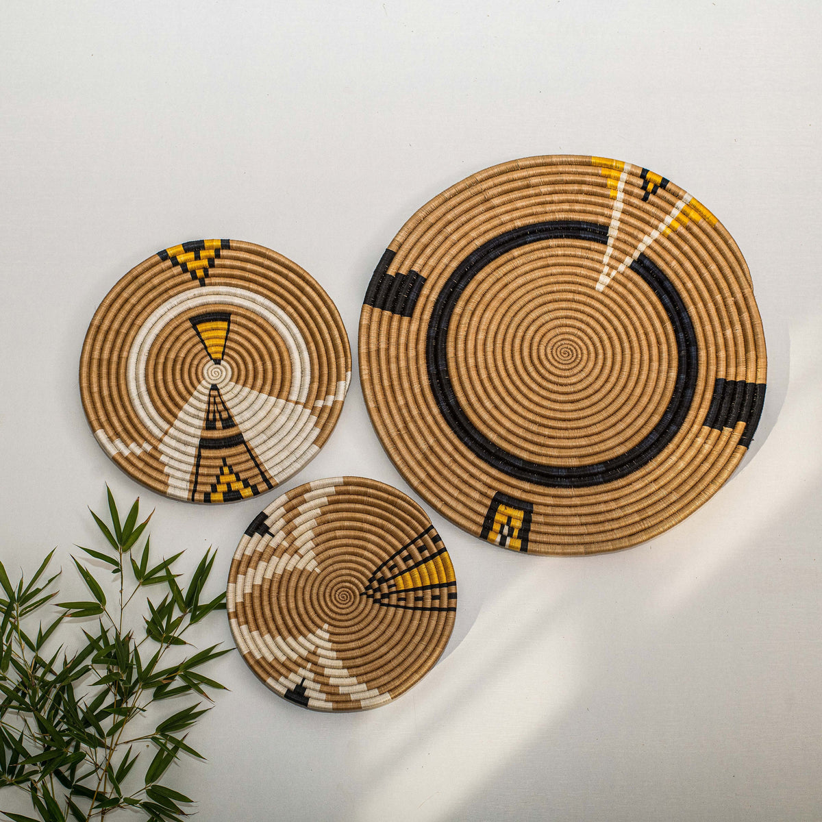 Brown Flat Set of 3 African Wall Baskets