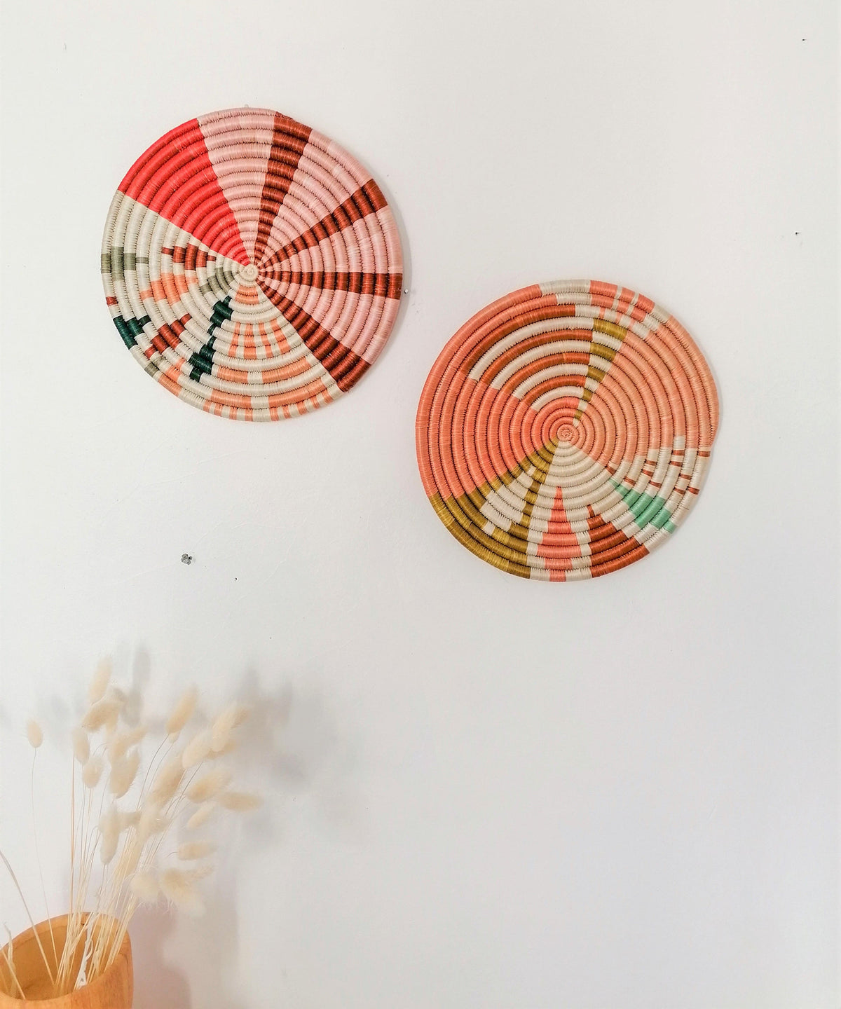 Woven Wall Trivets, Set of 2 Flat Colorful African Baskets