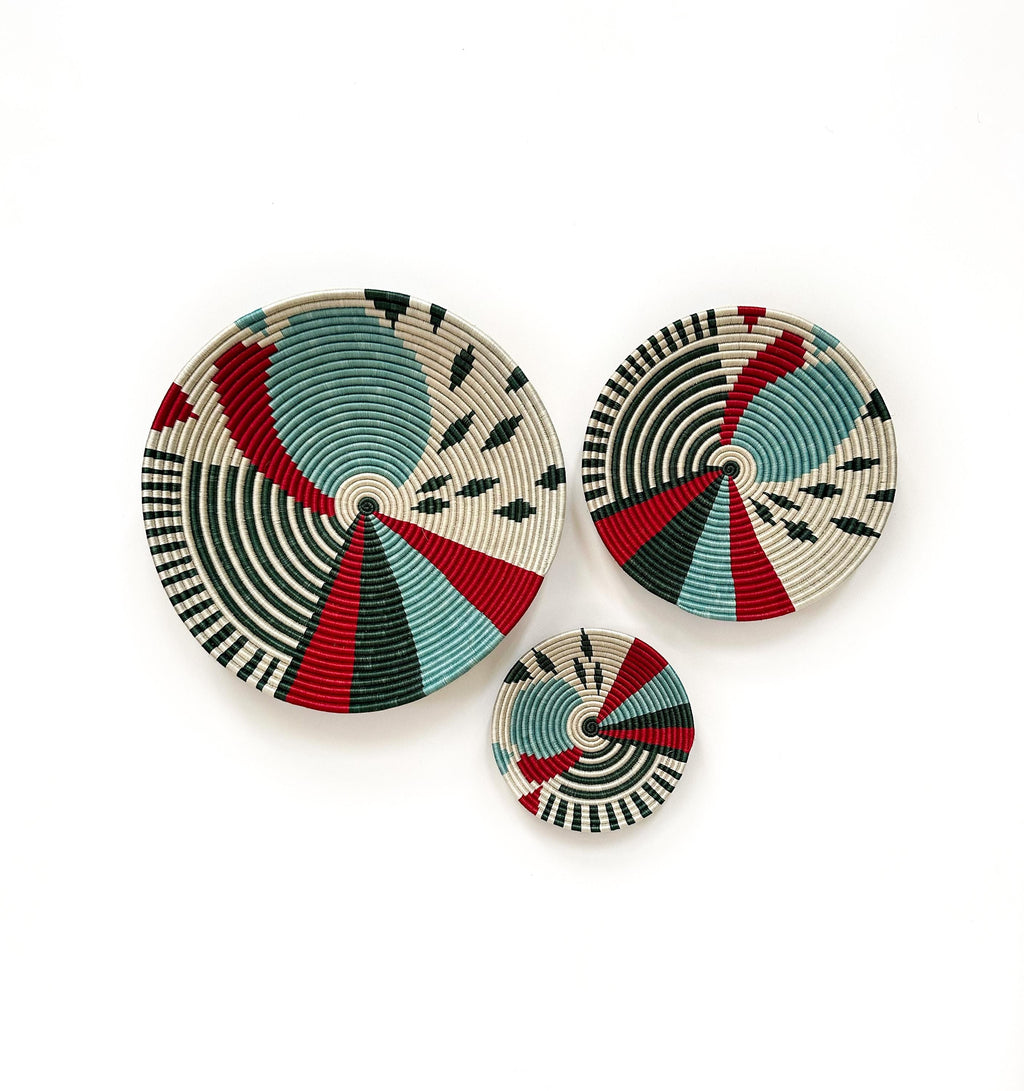 African Wall Basket Blue Set of 3