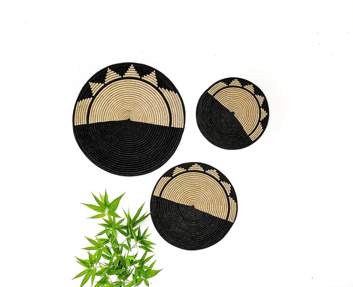 Flat Wall Basket Decor Set of 3, Sunburst, half moon Design