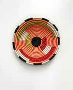 Colorful Woven African Bowl - Color Block Geometric Pattern, Orange Black Tones