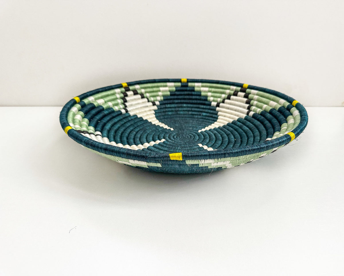 Green Woven African Basket for Wall Decor, Home Decor