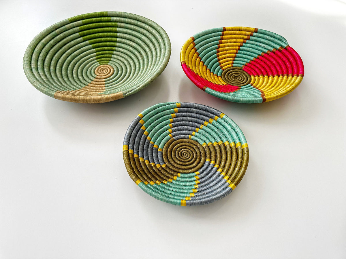 Vibrant African Basket Set of 3 - Unique Handwoven Wall baskets