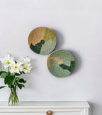 Green African Woven Wall Baskets Set of 2 -  Boho Decor
