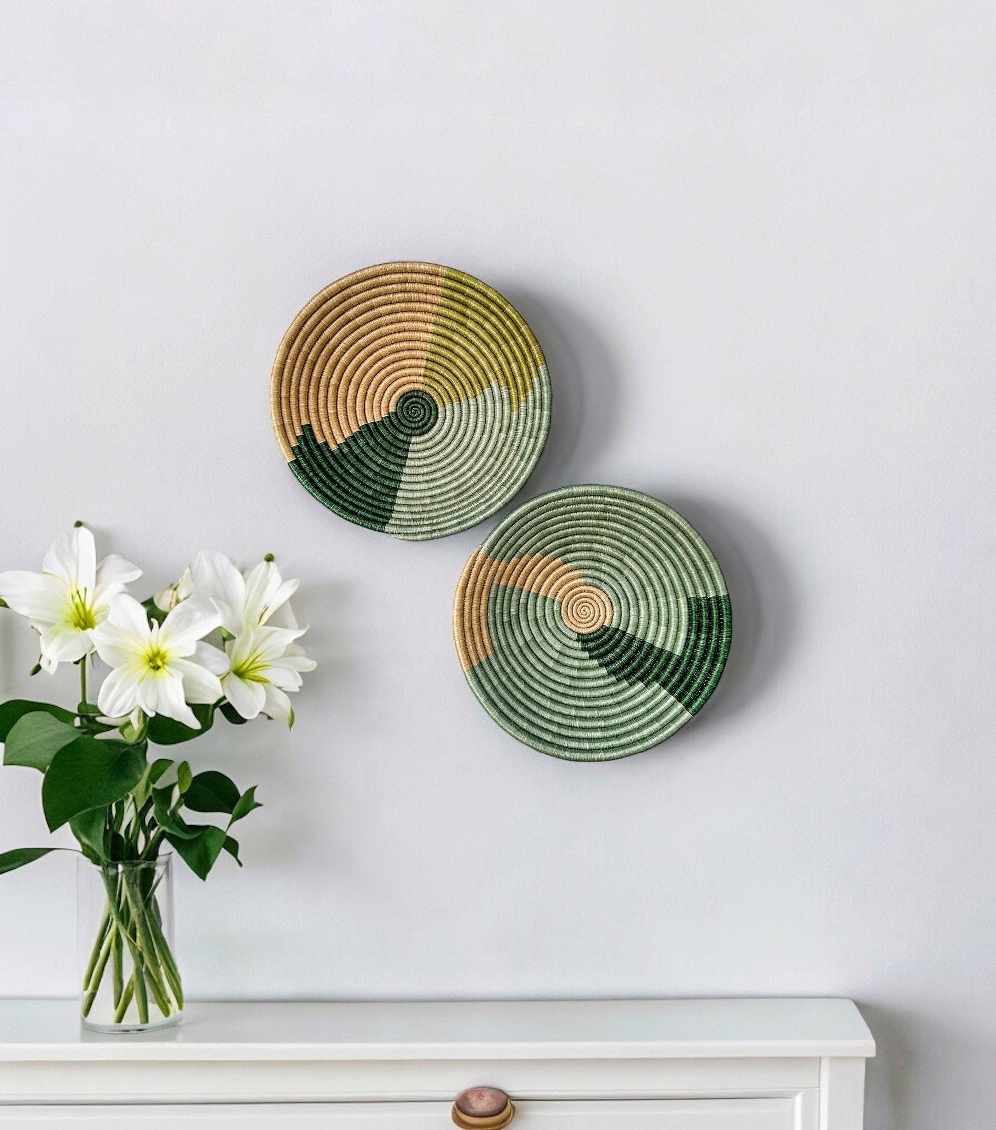 Set of 2 Basket Wall Decor - Green Wall Basket by sifadesigns