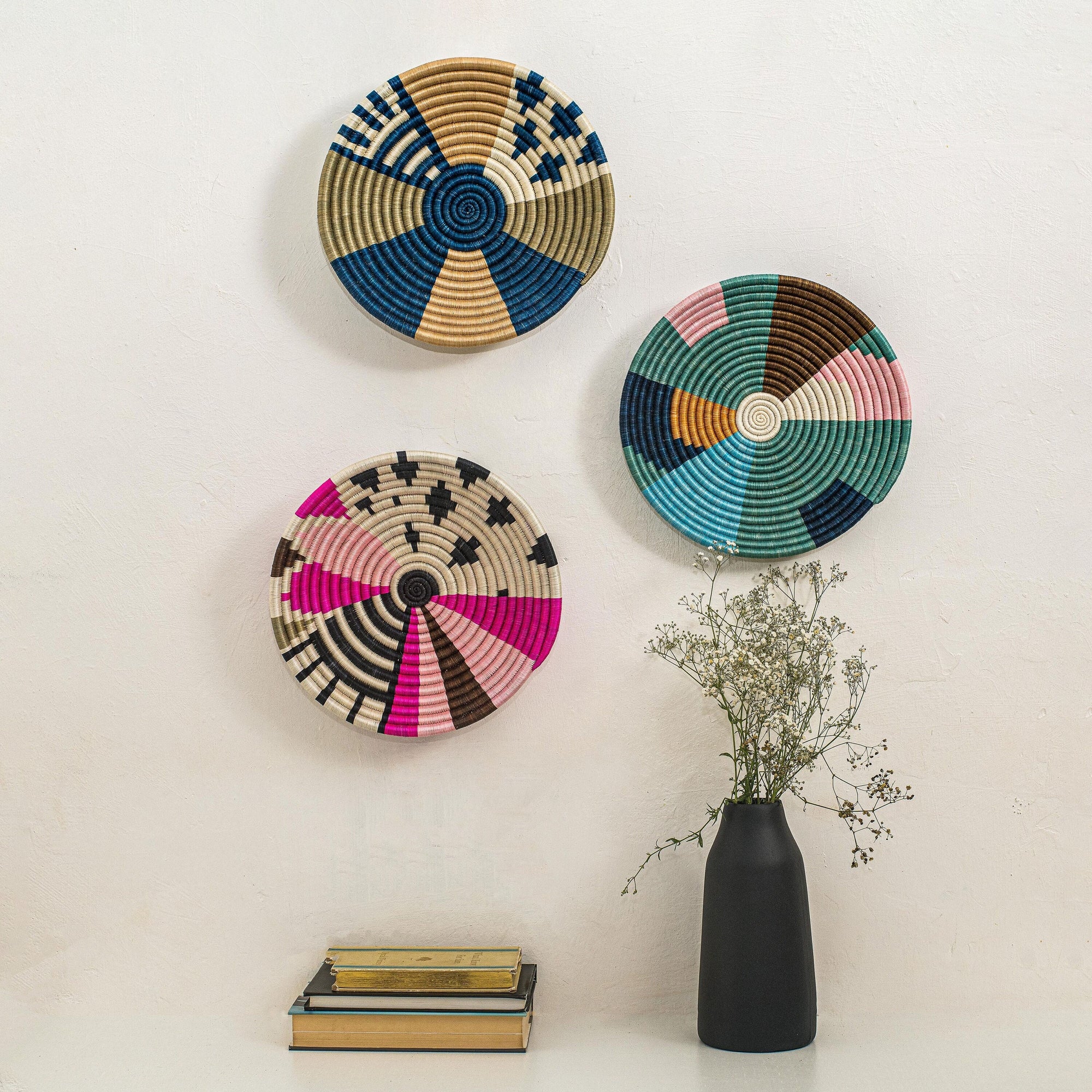 Colorful African Wall Basket | Set of 3 Woven basket Wall Decor | Sifadesigns