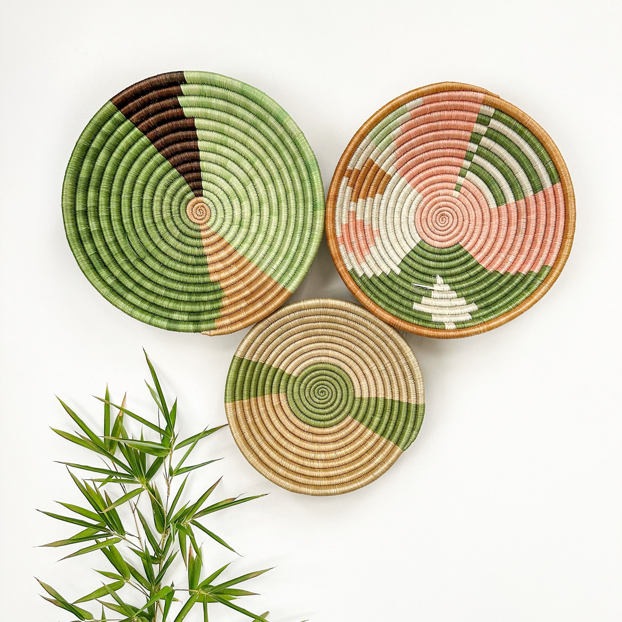 Wall Basket Green Set of 3 -  Modern Style